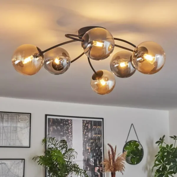 hofstein Plafonnier - Verre Chehalis Ambre, Fumé, 6 lumières* Lampes Modernes