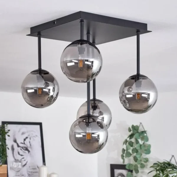 hofstein Plafonnier - Verre Chehalis Fumé, 5 lumières* Lampes Modernes