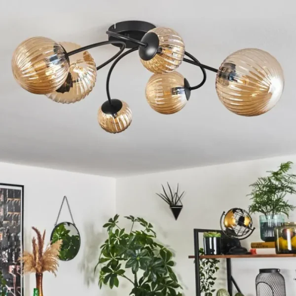 hofstein Plafonnier - Verre Chehalis Ambre, 6 lumières* Lampes Modernes