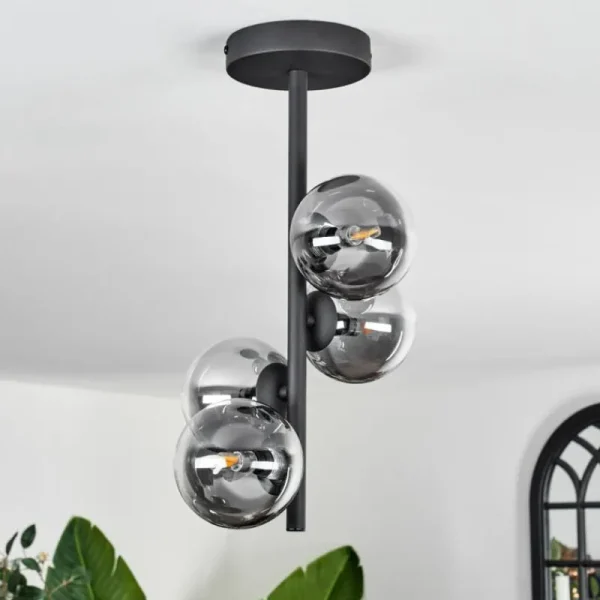 hofstein Plafonnier - Verre Chehalis Clair, Fumé, 4 lumières* Lampes Modernes