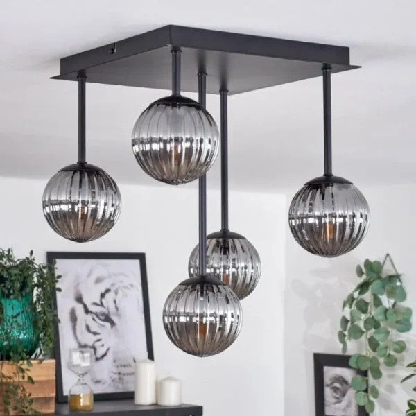 hofstein Plafonnier - Verre Chehalis Fumé, 5 lumières* Lampes Modernes