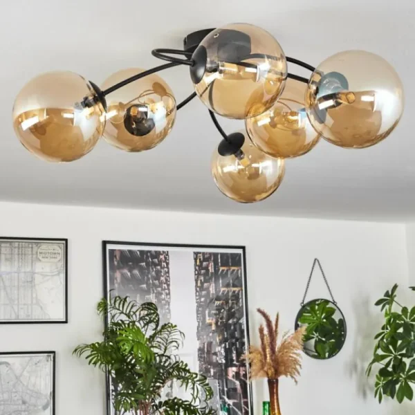 hofstein Plafonnier - Verre Chehalis Ambre, 6 lumières* Lampes En Verre
