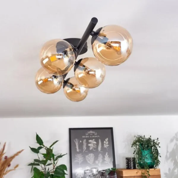 hofstein Plafonnier - Verre Chehalis Ambre, 5 lumières* Lampes En Verre