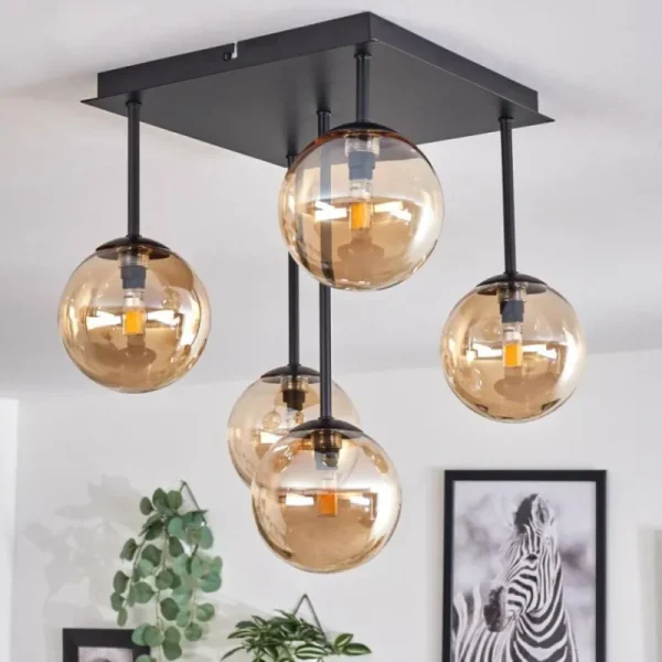 hofstein Plafonnier - Verre Chehalis Ambre, 5 lumières* Lampes En Verre