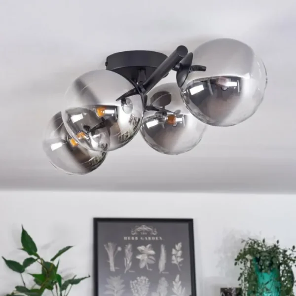 hofstein Plafonnier - Verre Chehalis Clair, Fumé, 4 lumières* Lampes Modernes