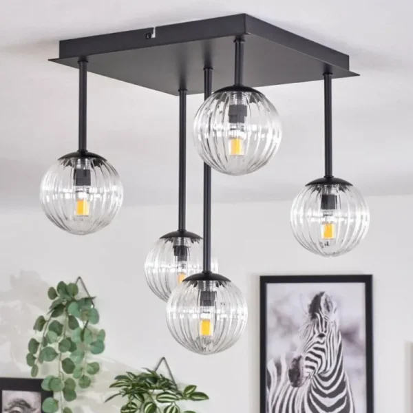hofstein Plafonnier - Verre Chehalis Clair, 5 lumières* Lampes En Verre