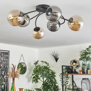 hofstein Plafonnier - Verre Chehalis Ambre, Fumé, 6 lumières* Lampes Modernes