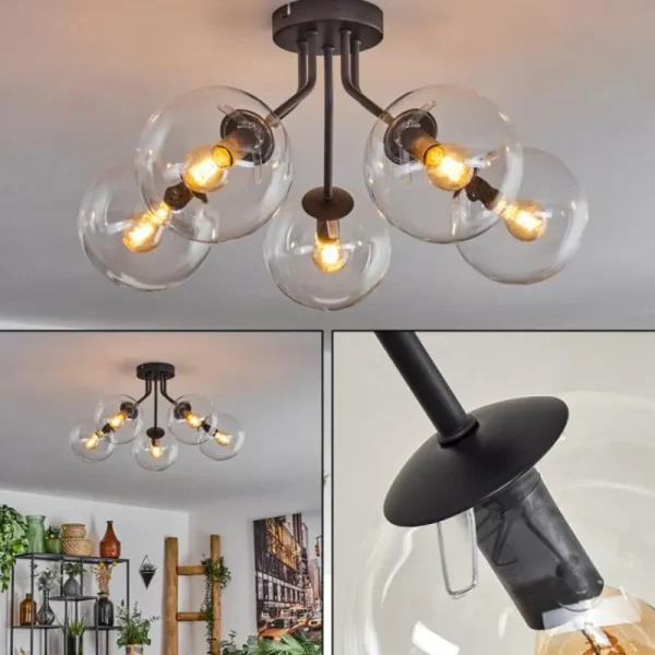 hofstein Plafonnier - Verre Gastor Clair, 5 lumières* Lampes En Verre