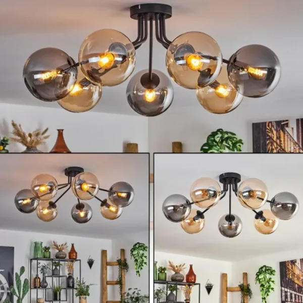 hofstein Plafonnier - Verre Gastor Ambre, Fumé, 7 lumières* Lampes Modernes