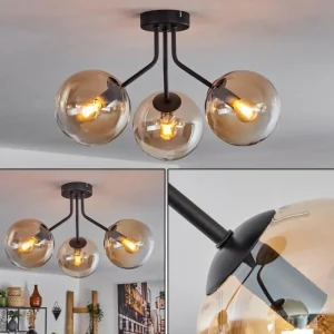 hofstein Plafonnier - Verre Gastor Ambre, Clair, Noir, 3 lumières* Lampes En Verre