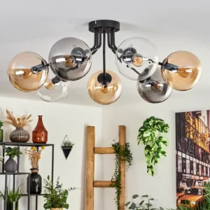 hofstein Plafonnier - Verre Gastor Ambre, Clair, Fumé, 7 lumières* Lampes Modernes