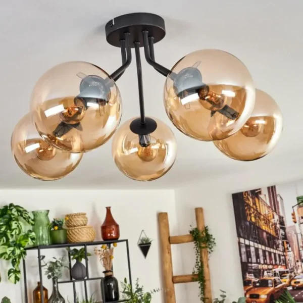 hofstein Plafonnier - Verre Gastor Ambre, 5 lumières* Lampes En Verre