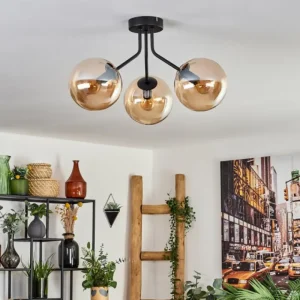 hofstein Plafonnier - Verre Gastor Ambre, 3 lumières* Lampes En Verre