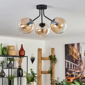 hofstein Plafonnier - Verre Gastor Ambre, Clair, Noir, 3 lumières* Lampes En Verre