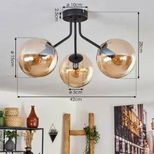 hofstein Plafonnier - Verre Gastor Ambre, 3 lumières* Lampes En Verre