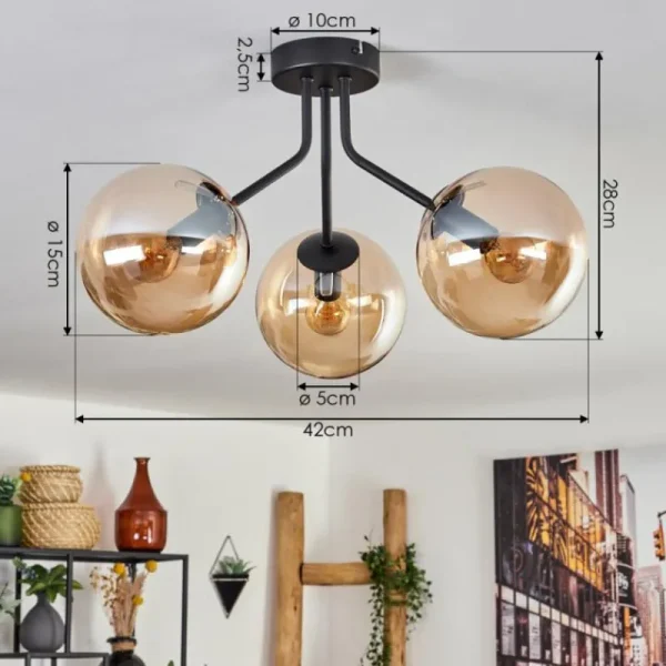 hofstein Plafonnier - Verre Gastor Ambre, 3 lumières* Lampes En Verre
