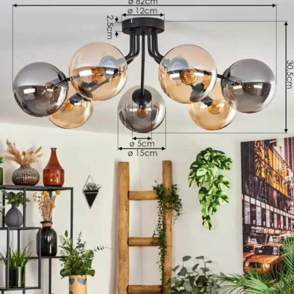 hofstein Plafonnier - Verre Gastor Ambre, Fumé, 7 lumières* Lampes Modernes