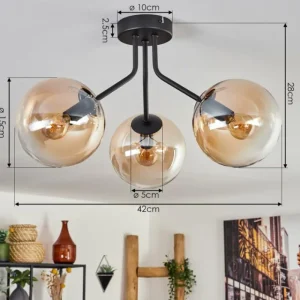 hofstein Plafonnier - Verre Gastor Ambre, Clair, Noir, 3 lumières* Lampes En Verre