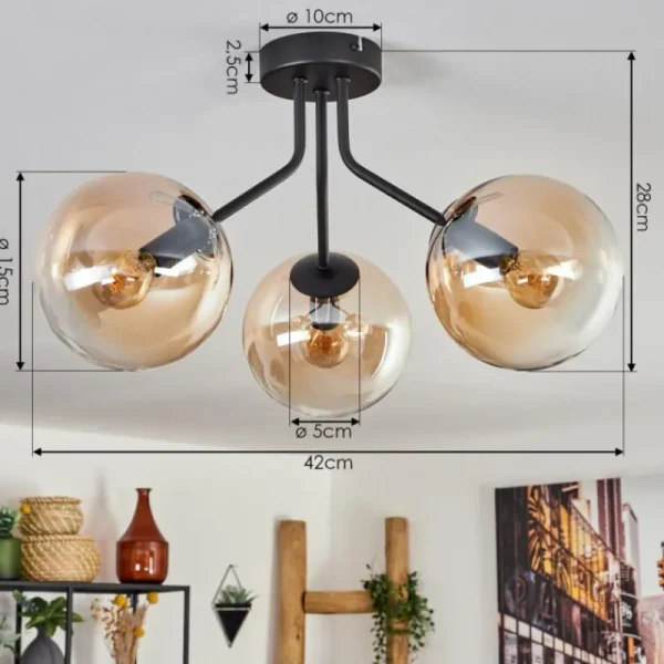 hofstein Plafonnier - Verre Gastor Ambre, Clair, Noir, 3 lumières* Lampes En Verre