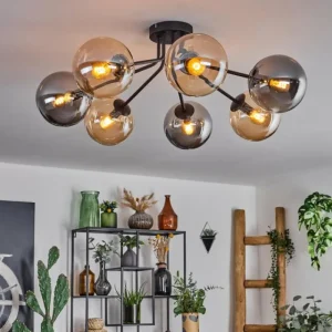 hofstein Plafonnier - Verre Gastor Ambre, Fumé, 7 lumières* Lampes Modernes