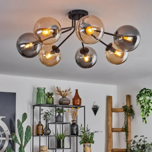 hofstein Plafonnier - Verre Gastor Ambre, Fumé, 7 lumières* Lampes Modernes