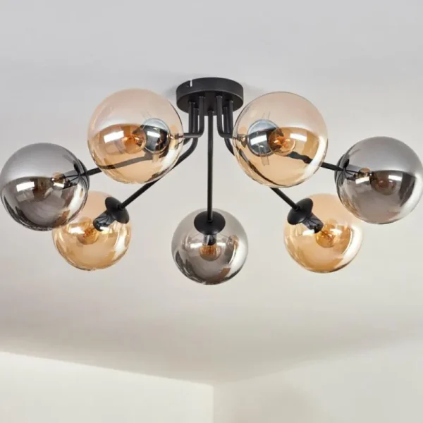 hofstein Plafonnier - Verre Gastor Ambre, Fumé, 7 lumières* Lampes Modernes