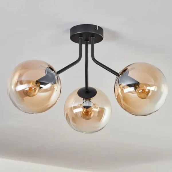 hofstein Plafonnier - Verre Gastor Ambre, Clair, Noir, 3 lumières* Lampes En Verre