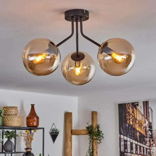 hofstein Plafonnier - Verre Gastor Ambre, 3 lumières* Lampes En Verre