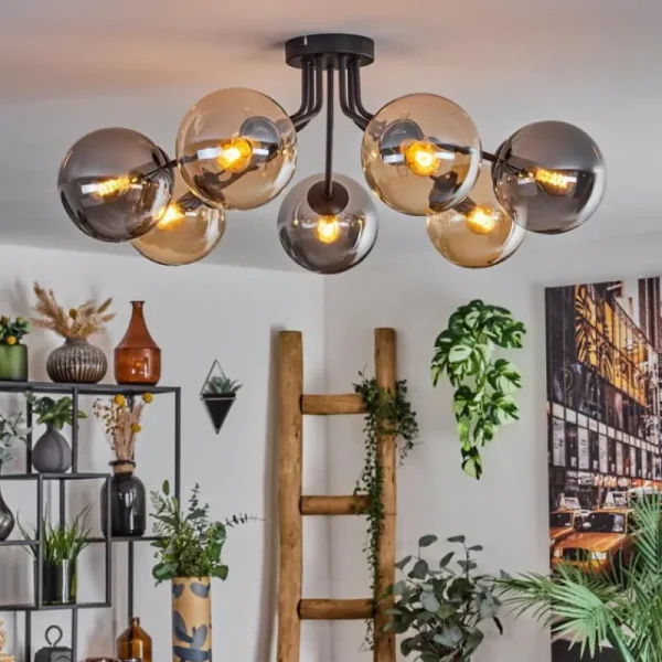 hofstein Plafonnier - Verre Gastor Ambre, Fumé, 7 lumières* Lampes Modernes