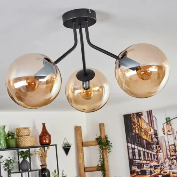 hofstein Plafonnier - Verre Gastor Ambre, 3 lumières* Lampes En Verre