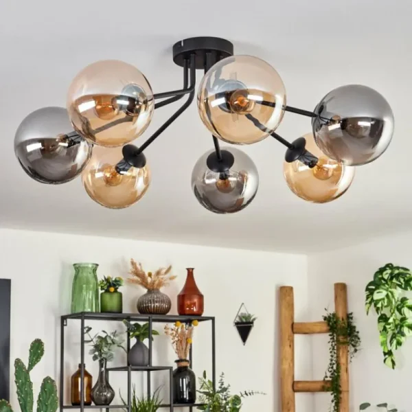 hofstein Plafonnier - Verre Gastor Ambre, Fumé, 7 lumières* Lampes Modernes