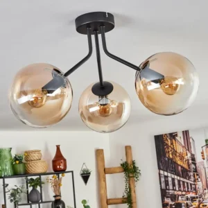 hofstein Plafonnier - Verre Gastor Ambre, Clair, Noir, 3 lumières* Lampes En Verre