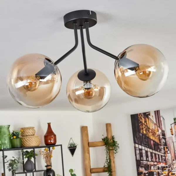 hofstein Plafonnier - Verre Gastor Ambre, Clair, Noir, 3 lumières* Lampes En Verre