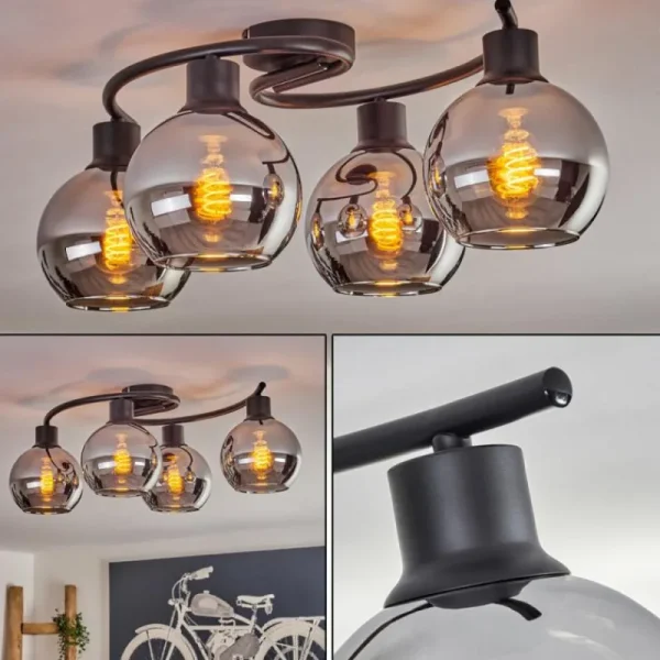 hofstein Plafonnier - Verre Koyoto Chrome, Fumé, 4 lumières* Lampes Modernes