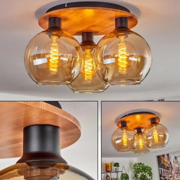 hofstein Plafonnier - Verre Koyoto Écru, Noir, 3 lumières* Lampes Modernes