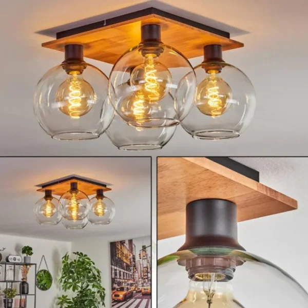 hofstein Plafonnier - Verre Koyoto Écru, Noir, 4 lumières* Lampes Modernes