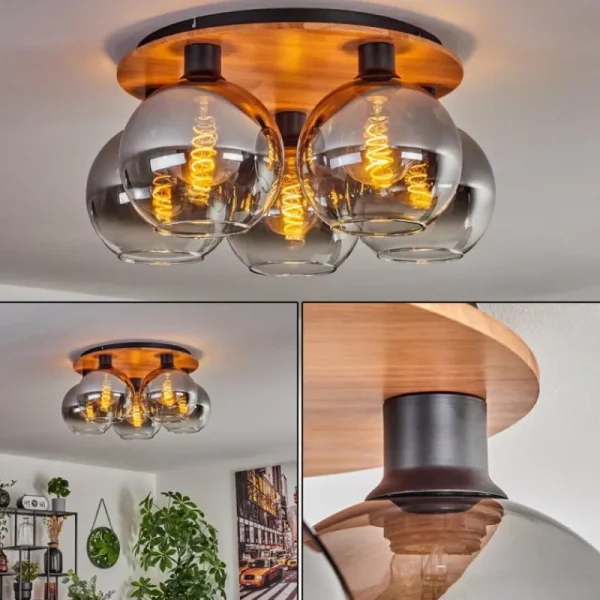 hofstein Plafonnier - Verre Koyoto Écru, Noir, 5 lumières* Lampes Modernes