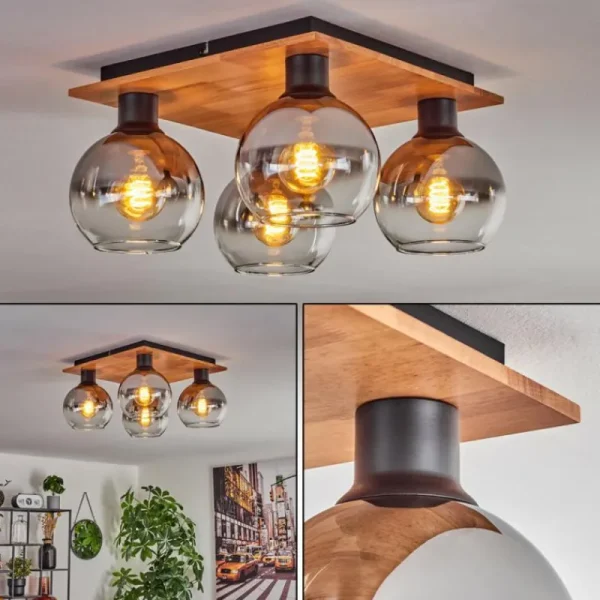 hofstein Plafonnier - Verre Koyoto Écru, Noir, 4 lumières* Lampes Modernes