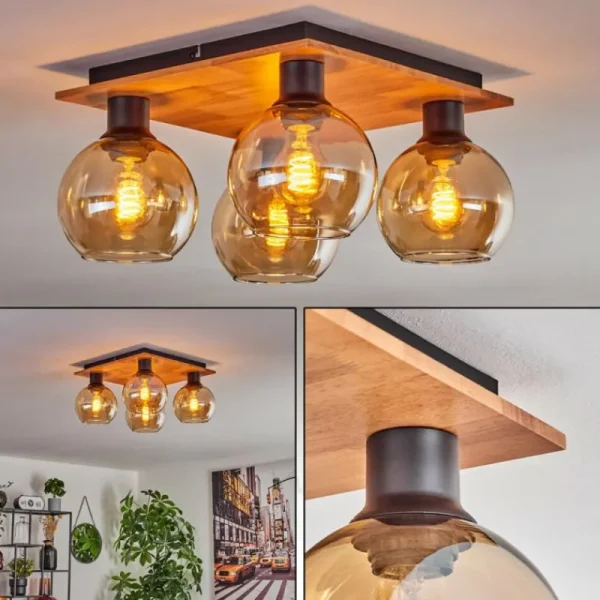 hofstein Plafonnier - Verre Koyoto Écru, Noir, 4 lumières* Lampes Modernes
