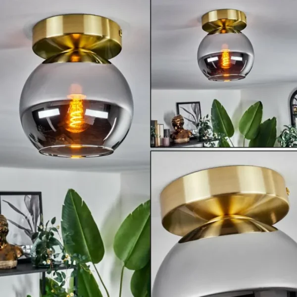 hofstein Plafonnier - Verre Koyoto Laiton, Noir, 1 lumière* Lampes Modernes