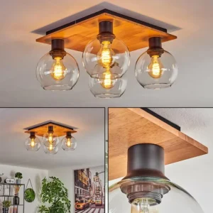 hofstein Plafonnier - Verre Koyoto Écru, Noir, 4 lumières* Lampes Modernes