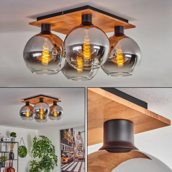 hofstein Plafonnier - Verre Koyoto Écru, Noir, 4 lumières* Lampes Modernes