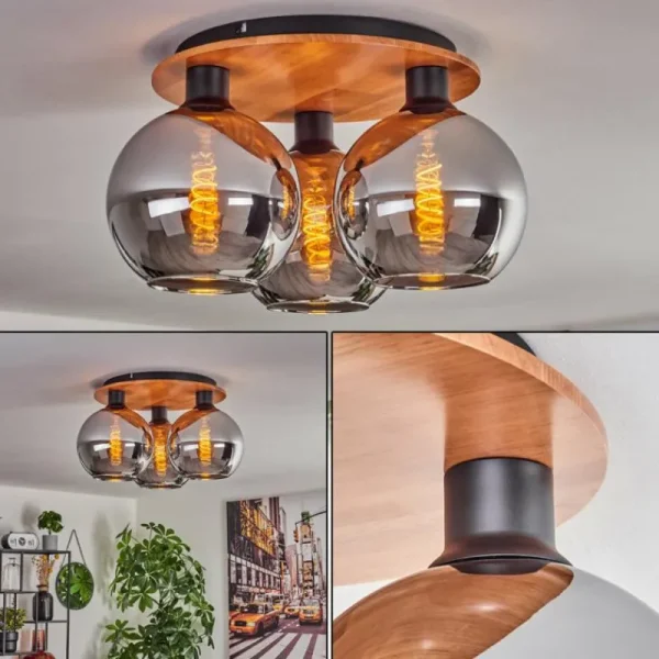 hofstein Plafonnier - Verre Koyoto Écru, Noir, 3 lumières* Lampes Modernes