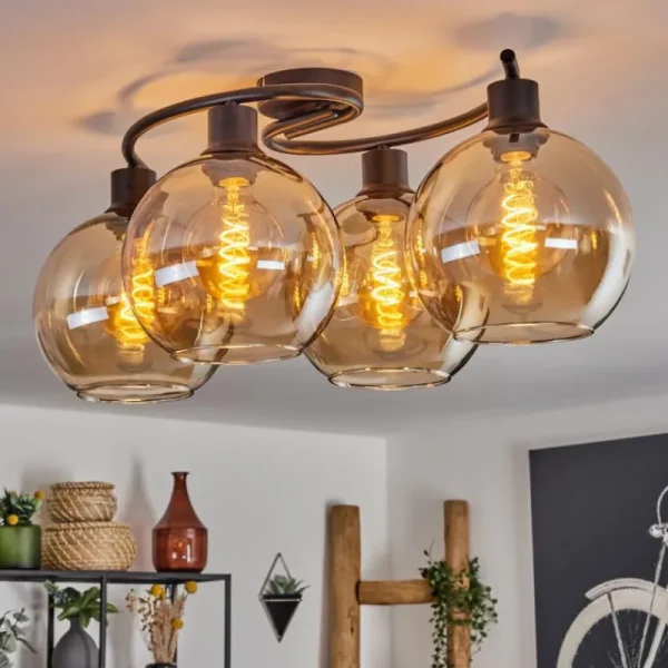 hofstein Plafonnier - Verre Koyoto Ambre, 4 lumières* Lampes En Verre