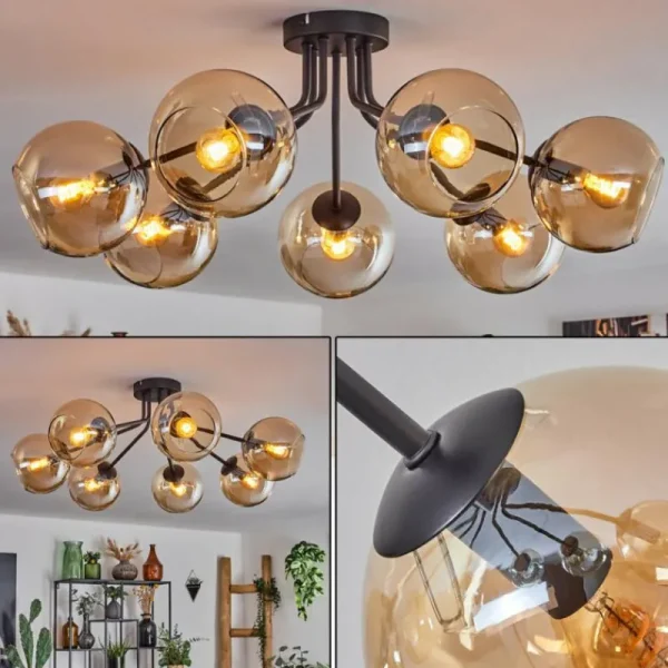 hofstein Plafonnier - Verre Koyoto Ambre, 7 lumières* Lampes En Verre