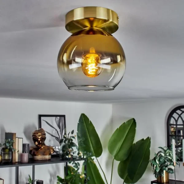 hofstein Plafonnier - Verre Koyoto Laiton, 1 lumière* Lampes En Verre