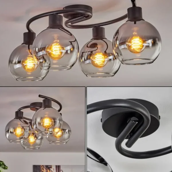 hofstein Plafonnier - Verre Koyoto Chrome, Clair, Fumé, 4 lumières* Lampes Modernes