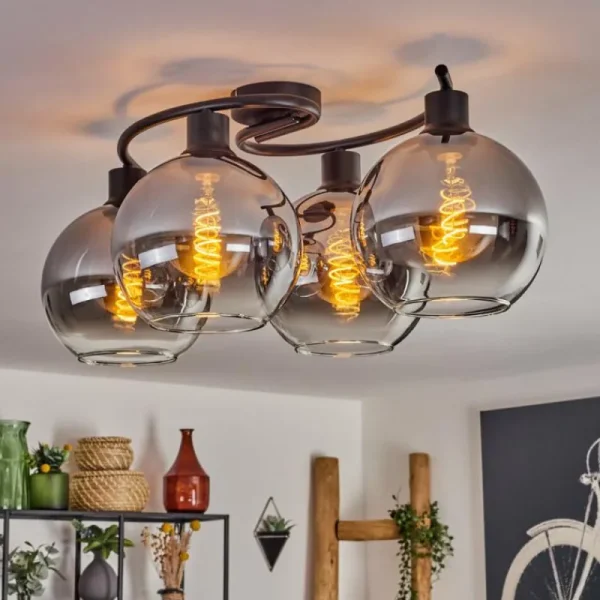 hofstein Plafonnier - Verre Koyoto Clair, Fumé, 4 lumières* Lampes Modernes