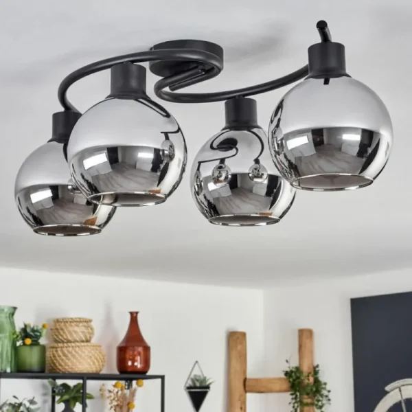 hofstein Plafonnier - Verre Koyoto Chrome, Fumé, 4 lumières* Lampes Modernes