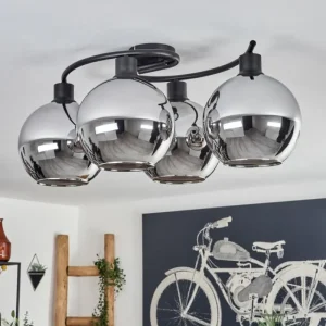hofstein Plafonnier - Verre Koyoto Chrome, Fumé, 4 lumières* Lampes Modernes